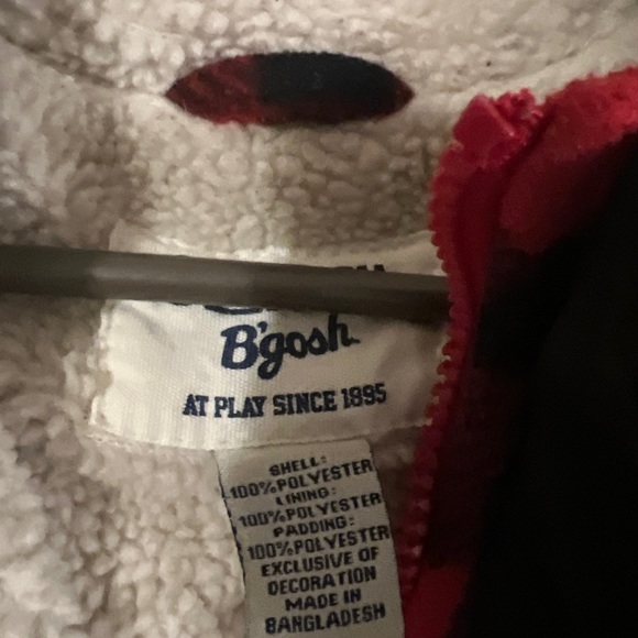 OshKosh b'Gosh Red Black Plaid Fleece Hooded Jacket Youth Small 4 - Picture 4 of 4